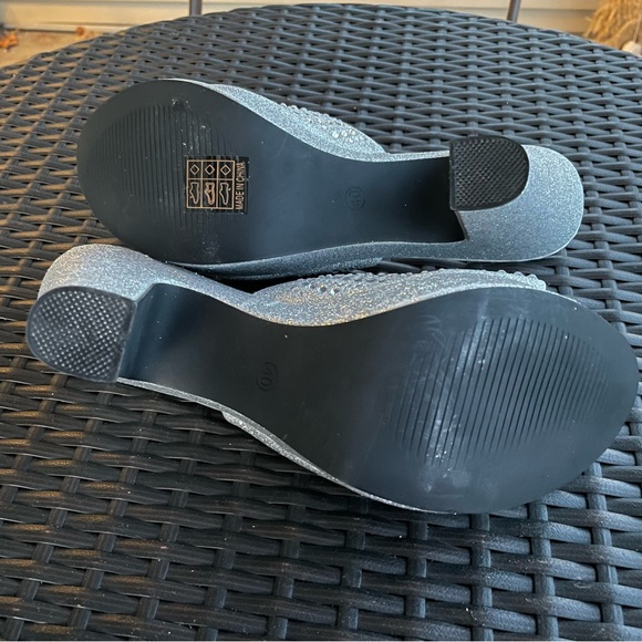 Silver Glitter Rhinestone Block Heeled Sandals Size 40 - Picture 7 of 11